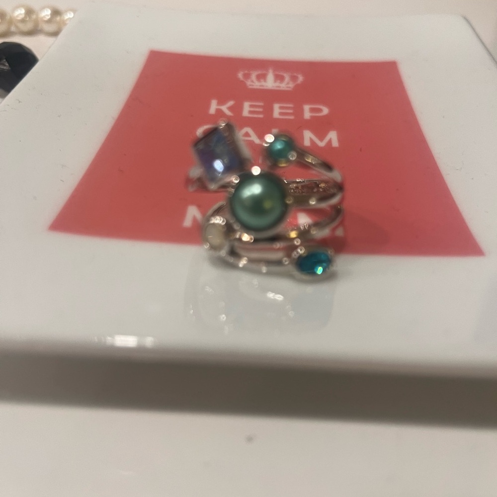 Elegant Multi-Color Gemstone Ring Set - Picture 3 of 6